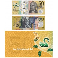 AUSTRALIA 2018 . FIFTY 50 DOLLAR BANKNOTES . TWO GENERATION NOTES . IN FOLDER